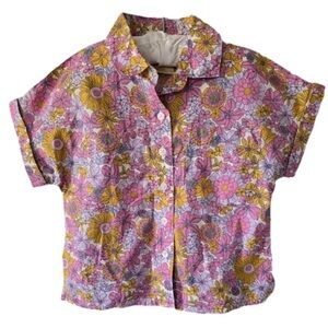 There Abouts Girls Floral Button Down Collard Shirt Pink Size XXS 4/5